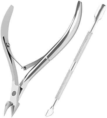 Metal Nail Cuticle Trimmer with Cuticle Pusher and Cutter, 2 Pcs Professional Cuticle Remover Tool Kit, Cuticle Cutter Set, Cuticle Nippers, Cuticle Clippers for Women, Manicure Pedicure Tool YLYL