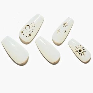 Press on Nails Medium Coffin, GLAMERMAID Handmade Milky White Jelly Gel Nails Polish Glue on Nails, 24Pcs Long Acrylic False Nails Kits Reusable UV Finish Full Cover Stick on Nails for Women Girls
