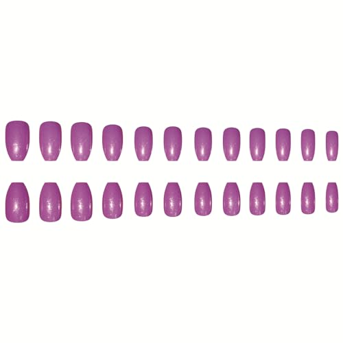 MISUD 24-Piece Medium Glossy Purple Chrome Acrylic Coffin Ballerina Press-On Nails - Image 4