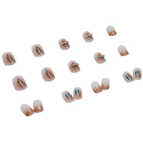 BABALAL Rhinestone Press on Nails Square Fake Nails Squoval Nails Short False Nails Glossy Acrylic Nails for Women and Girls - Image 3