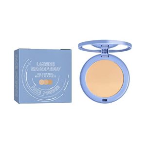 Face Pressed Powder, Oil Control Waterproofed Long Lasting Oil Control Facial Finishing Brighten Setting Powder Multi-use Foundation (B, One Size)