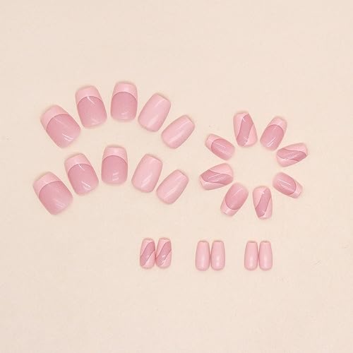 24 Pcs Nude Pink Press on Nails Short Square Coffin Fake Nails Press ons French Ballet Glossy Pure Color Design Nail Tips Full Cover False Nails Stick on Nails Acrylic Nail Kit for Women Manicure - Image 4
