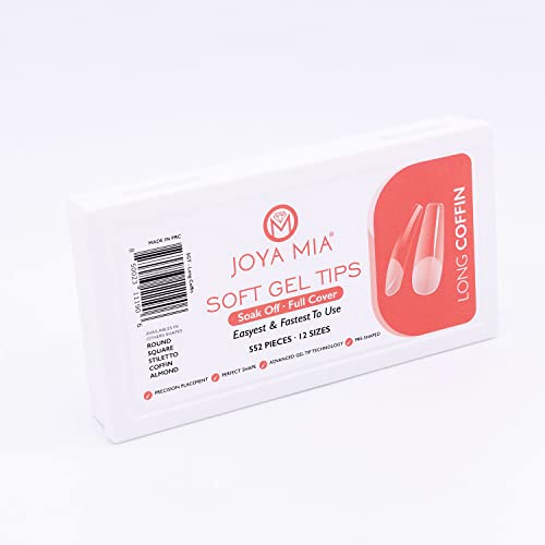Soft Gel Nail Tips Full Cover Nail Tips Kit for Soak Off Nail Extensions, 550 Pcs Clear Soft Pre-buff PMMA False Press on Nail Tips, 11 Sizes - 10 Shapes to choose from (Long Coffin) - Image 2