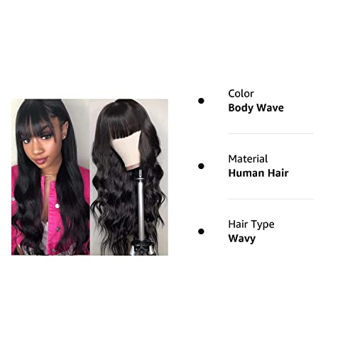 Body Wave Wigs With Bangs Virgin Brazilian None Lace Front Wigs Human Hair Wigs 180% Density Glueless Machine Made Wigs For Black Women (26 inch, body wave) - Image 9