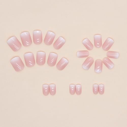 24 Piece Glossy Acrylic Ombre Full Cover Nude Pink Short Press on Nails Set - Image 2