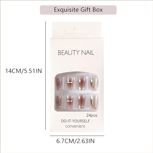Brown French Medium Square Press on Nails with Sequins, 24 Pieces - Image 4