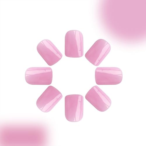 Short Square Fake Nails Artificial Pink Fake Nails with Nail Glue French Acrylic Nails with Solid Color Pastle Pink Purple Designs Full Cover False Nails Stick on Nails for Women and Girls 24 Pcs - Image 7
