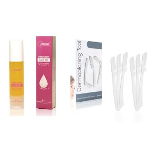 Dermaplaning Tool (6 Count) and Dermaplane Oil Bundle - Easy to Use Face Razor with Smooth Glide Shave Oil - Effortlessly Removes Facial Hair For Happy Skin