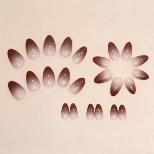 24 Piece Short Almond Brown Gradient Acrylic Press On Nails Full Cover Glossy Stick On Manicure - Image 2