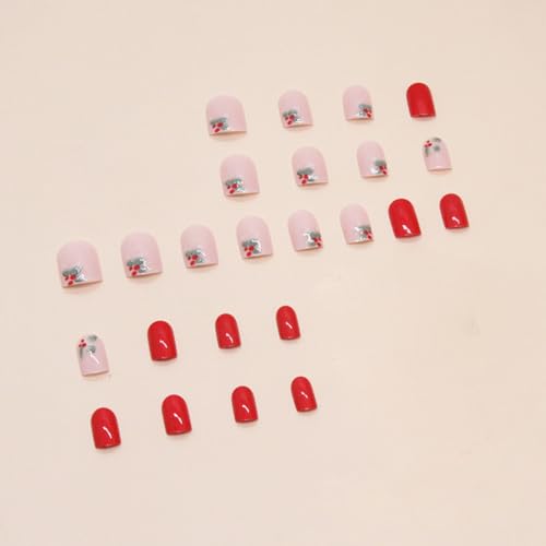 24 Pcs Red Press on Nails Short Square - Valentines Fake Nails Press ons Full Cover Nail Tips with Flowers Design Acrylic Nail Kit False Nails Stick on Nails for Women Manicure - Image 8