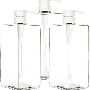 Youngever 3 Pack Pump Bottles for Shampoo 32 Ounce (1 Liter), Square Empty Shampoo Pump Bottles, Plastic Cylinder with Lockdown Leak Proof Pumps