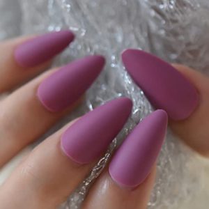 Almond Shape Purple Color Soild Color Violet Sample Designed Medium Press On Nails Full Cover Nail Tips Acrylic Manicure Salons At Home Cool Travel Outdoor For Womens Girls Teens With Tabs