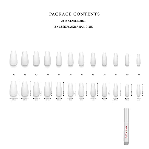 Hypnaughty 24 Pcs Santorini White Matte Luxury Coffin Press on Nails with Glue Medium Long Reusable & Customizable False Nails (Santorini) - Image 2
