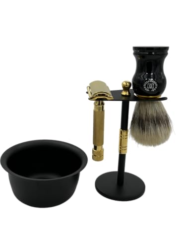 Men Safety Razor Shaving Gift Kit | Vintage Wet Shave Grooming Set for Men - Includes: Safety Razor, Hair Shaving Brush, Drip Shave Stand, Shave Soap, Bowl & Double Edge Razor Blades (Bronze) - Image 3