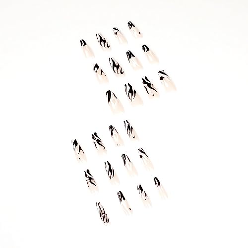 IMSOHOT Coffin Press on Nails Long Press on Nails White French Tips Black Flame False Nails with Designs Rhinestone Full Cover Glossy Ballerina Acrylic Nails for Women 24Pcs - Image 5