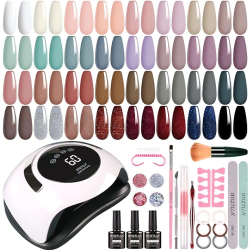 32 Colors Gel Nail Polish Kit with UV Light 120W Nail Dryer, White Nude Brown Gel Nail Polish Set, UV LED Nail Lamp, No Wipe Base Top Coat, Nail Art Decorations, Manicure Tools Starter Kit