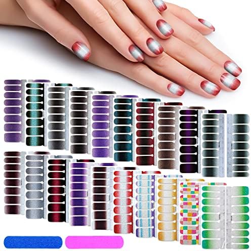 320 Pieces 20 Sheets Glitter Nail Polish Strips with Nail File Nail Stickers Full Nail Wraps Self Adhesive Nail Strips for Women Girl Nail Art Accessories