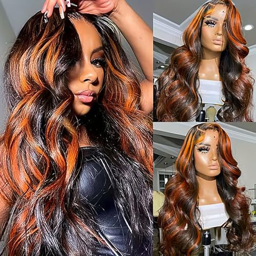 32 Inch Brown Ginger Balayage Ombre Orange Body Wave HD Lace Front Wig 180 Density - Image 2