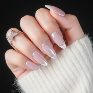 32Pcs Reusable French Tip Almond Press On Nails Kit with Gift Box, 15 Sizes