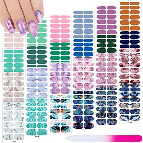 336 Pieces 24 Sheets Full Wrap Nail Polish Stickers Nail Strips Self-Adhesive Gel Nail Strips Art Decals with Nail File for Home Women Girls DIY Nail Decorations (Vintage Style)