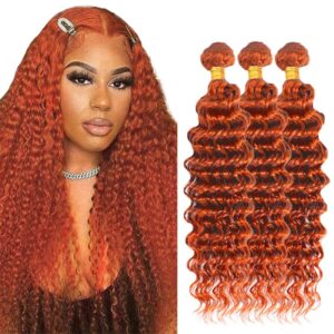 34 Inch Orange Ginger Deep Wave Brazilian Remy Human Hair 3 Pack Bundles