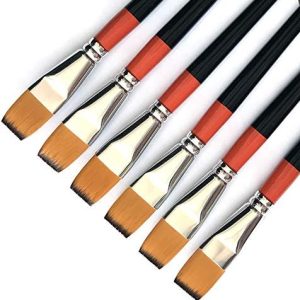 3/4 Inch Flat Bright Paint Brush, Pack of 6, Premium Quality Synthetic Sable Hair for Acrylic Watercolor Oil Gouache Painting by Students, Professionals and Artists