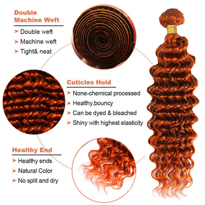 34 Inch Orange Ginger Deep Wave Brazilian Remy Human Hair 3 Pack Bundles - Image 3