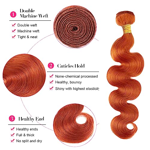 #350 Bundles Human Hair Ginger Body Wave Bundles Ginger Orange Human Hair Bundles 14 16 18 inch Peruvian Remy Orange Body Wave Bundles for Black Women - Image 3