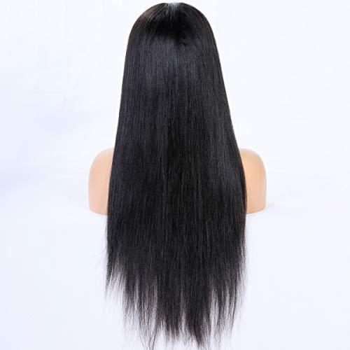 360 Full Lace Human Hair Wigs with Bangs Light Yaki Straight Brazilian Remy Human Hair 360 Wigs for High Ponytail, 360 Lace Front Wig for Black Women 150% Density 20 Inches Wig with Bangs - Image 5