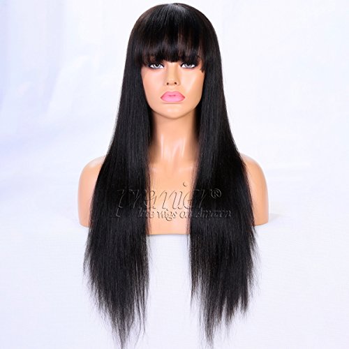 360 Full Lace Human Hair Wigs with Bangs Light Yaki Straight Brazilian Remy Human Hair 360 Wigs for High Ponytail, 360 Lace Front Wig for Black Women 150% Density 20 Inches Wig with Bangs - Image 3