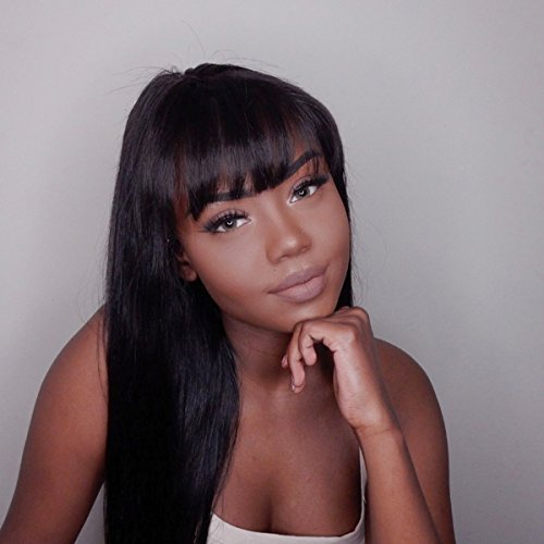 360 Full Lace Human Hair Wigs with Bangs Light Yaki Straight Brazilian Remy Human Hair 360 Wigs for High Ponytail, 360 Lace Front Wig for Black Women 150% Density 20 Inches Wig with Bangs - Image 2