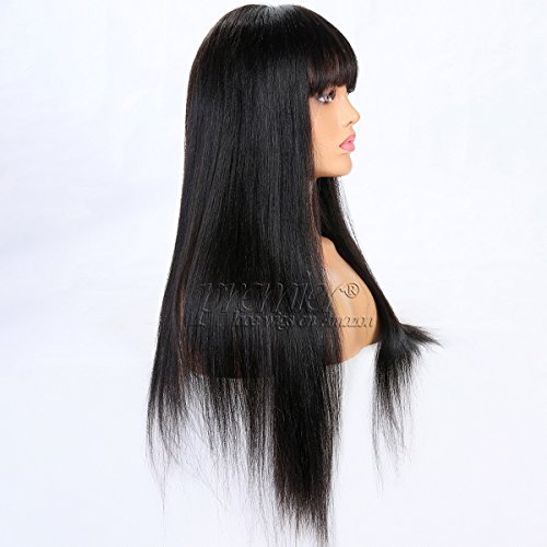 360 Full Lace Human Hair Wigs with Bangs Light Yaki Straight Brazilian Remy Human Hair 360 Wigs for High Ponytail, 360 Lace Front Wig for Black Women 150% Density 20 Inches Wig with Bangs - Image 9