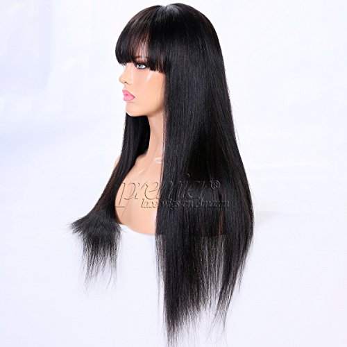 360 Full Lace Human Hair Wigs with Bangs Light Yaki Straight Brazilian Remy Human Hair 360 Wigs for High Ponytail, 360 Lace Front Wig for Black Women 150% Density 20 Inches Wig with Bangs - Image 8