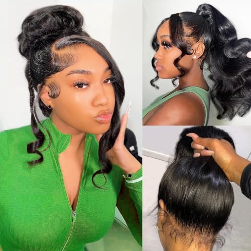360 Lace Front Wigs Human Hair Pre Plucked, 200 Density Body Wave Frontal 360 Wig Human Hair Full Lace Human Hair Wigs, HD Lace Front Wigs for Black Women Human Hair Glueless with Baby Hair (24 Inch)
