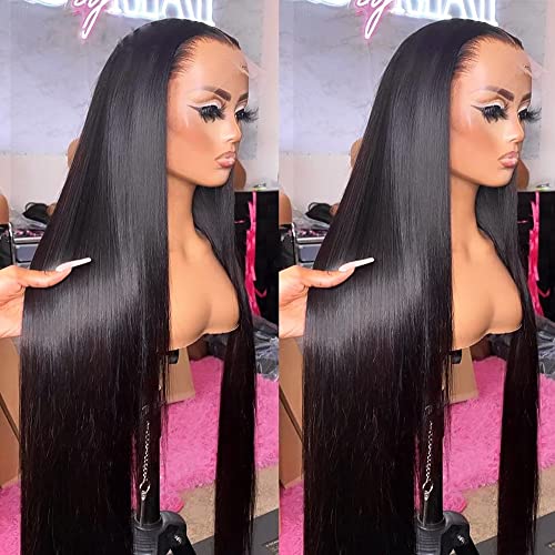 360 Lace Frontal Wig Brazilian Bone Straight Human Hair Wig For Women HD Lace Front Human Hair Wig Pre Plucked With Baby Hair Glueless Natural Hairline Wig Bleached Knots Natural Black Color 150% Density 16Inch