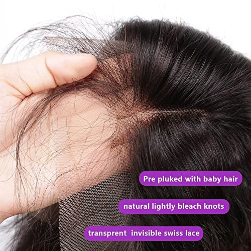 360 Lace Frontal Wig Brazilian Bone Straight Human Hair Wig For Women HD Lace Front Human Hair Wig Pre Plucked With Baby Hair Glueless Natural Hairline Wig Bleached Knots Natural Black Color 150% Density 16Inch - Image 3