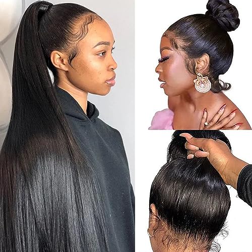 360 Straight Lace Front Wigs Human Hair pre plucked with Baby Hair 180% Density HD Transparent Glueless Wigs Human Hair for Woman Can Make Ponytail and Bun Full Lace Human Hair Wigs 20 Inch…