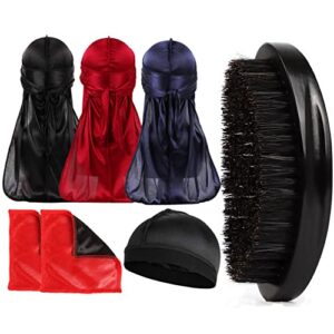 Medium Hard 360 Wave Brush Kit with Black Silk Durags Set for Men