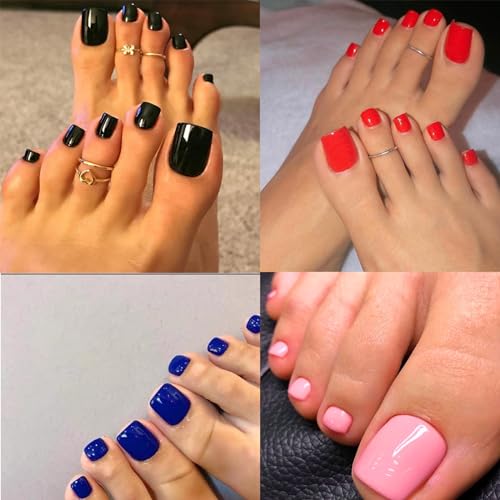 360Pcs Short Press on Toenails Square, Full Cover Colored Fake Toe Nails Glossy False Toenail Press ons Acrylic Glue on Toenails for Women Girls Artificial Toes - Image 2