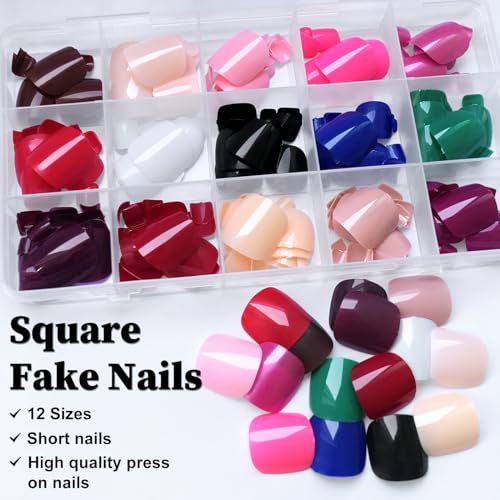 360Pcs Short Press on Toenails Square, Full Cover Colored Fake Toe Nails Glossy False Toenail Press ons Acrylic Glue on Toenails for Women Girls Artificial Toes - Image 8