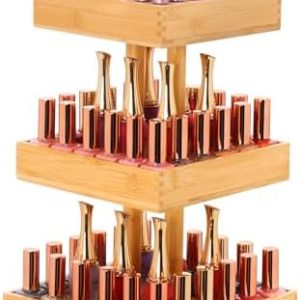360° Rotating Bamboo Nail Polish Organizer Holder for 24 Bottles