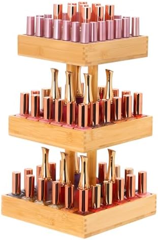 360° Rotating Bamboo Nail Polish Organizer Holder for 24 Bottles