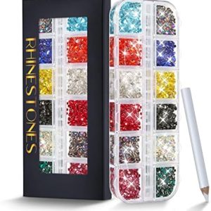 3700Pcs 12 Color Face Gems Eye Rhinestones, Flatback Rhinestones Hair Gemstones Craft Rhinestones Glass Beads Gems for Makeup/Nail Art/Tumblers/Shoes and Clothes Decoration