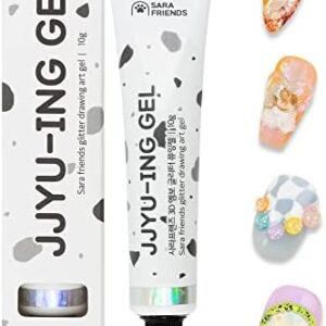 3D Embossing JJYU-ING Gel for Nail Art, Glitter Silver 10g(0.35oz) 3D Nail Polish Gel alternatives Embossed Character Nail Art Design Color Drawing DIY at Home Made in Korea