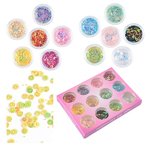 12 Colors 3D Glitter Sequins Sunflower Nail Art Charms for Beautiful Manicure Decoration - Image 2