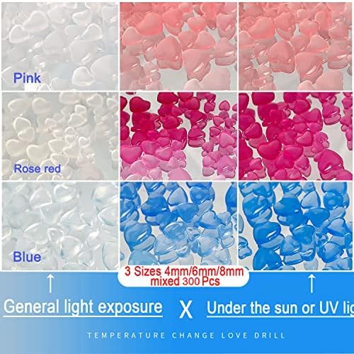3D Heart Nail Art Charms 300 Pcs Mix 4/6/8 MM UV Light Color Change Resin Peach Heart Rhinestone Gems Crystal Jewelry Acrylic Nail Supplies for Women Craft DIY Nail Decoration Accessories - Image 3