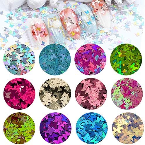 3D Holographic Butterfly Nail Glitter 24 Color/Set Butterfly Nail Glitter Sequins Laser Butterfly Nail Sequin Acrylic Paillettes for Nail Art Decoration & DIY Crafting - Image 4
