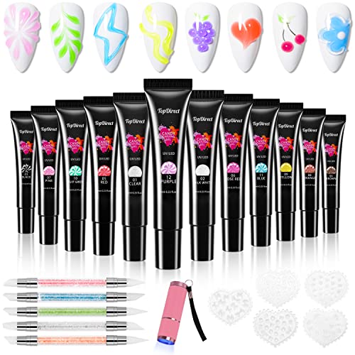 3D Nail Gel Solid Pudding Gel Polish, 12 Colors Jelly Nail Art Painting Molding Sculpting for Drawing Liner Nails Soft Tube DIY Nails at Home Manicure Soak Off