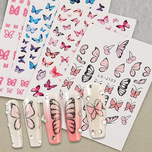 3D Pink Blue Butterfly Nail Stickers for Women Butterfly Nail Decals for Nail Art Supplies Butterfly Nail Art Stickers for Nail Designs Cartoon Butterfly Stickers for Nails Butterflies Nail Decor - Image 6