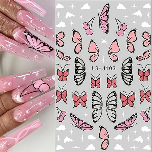3D Pink Blue Butterfly Nail Stickers for Women Butterfly Nail Decals for Nail Art Supplies Butterfly Nail Art Stickers for Nail Designs Cartoon Butterfly Stickers for Nails Butterflies Nail Decor - Image 4